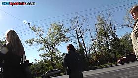 Watch grey striped panty up her petticoat