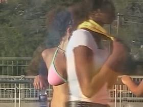 Upskirt voyeur dark skinned brunette chick