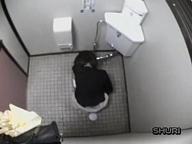 Bathroom masturbation with cute little slag drilling her horny snatch