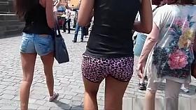 Two beautiful girls in sexy tight shorts