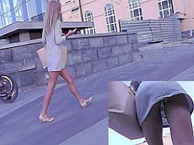 Skinny upskirt ass demonstrated by amateur blonde