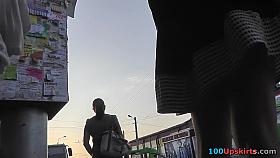 Amateur blonde shows off thong in candid upskirts clip