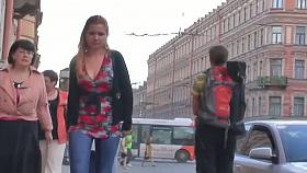 Candid voyeur redhead teen in tight jeans