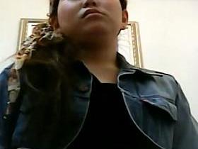 A plump Asian lets everybody look under her skirt