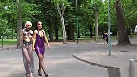 Blonde takes piss on face in public