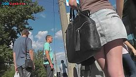 Astonishing outdoor denim upskirt