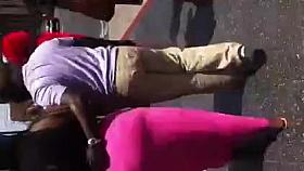 Black Milf In Pink Dress Showing Thong