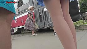Chick wears a-line skirt and a g-string in upskirt mov