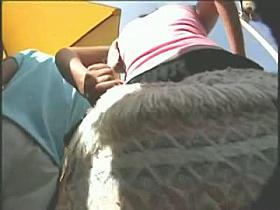 Sexy upskirt view with a cute babe with perfect legs