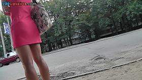 Blond bimbo flashed up petticoat