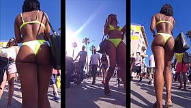 hot brunette neon thong