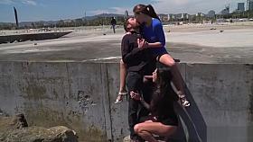 Nude Spanish beauty walked on the beach