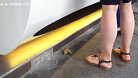 girl sexy long feets red pedicured toes