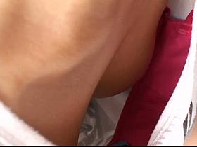 Blonde asian babe with cute perky tits on downblouse cam