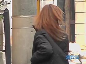 Little Japanese broad is having sharking moment on the way to school