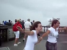 Strong wind uncovers some tempting legs