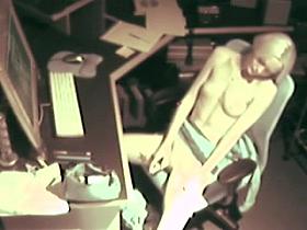 Blonde Masturbating at work.