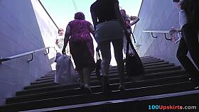 Thong upskirt footage of a hot blonde in mini skirt