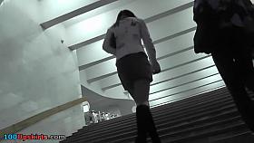 Upskirt cam presents nice view under the jean skirt