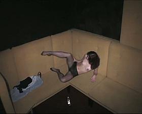 Spy cam brunette in pantyhose