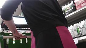 Upskirt of Waitrose supermarket girl