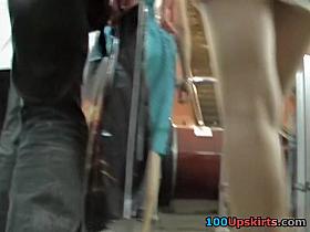 Astonishing escalator upskirt