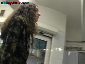 Filming fishnet hose upskirt