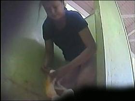 Girl changing in changing room spied on the camera