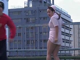 Sweet nurse got her uniform sharked on the balcony