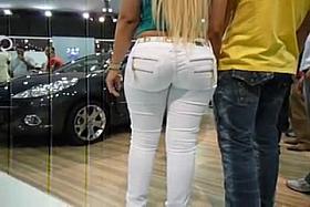PAWG blonde in tight white jeans part 2