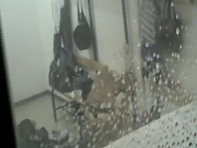 Fem in nothing but black panty thong voyeured through window