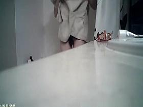 Big hairy pussy and small tits in bathroom