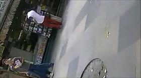 Slut in see through dress at town