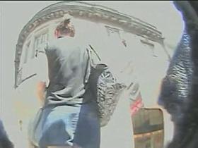 This madame in blue skirt is walking like a sexy model