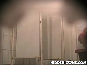 Shower cam tits bounce as girl leans to wash legs