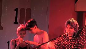 Delicious babes jump on the stage and remove their shirts and bras