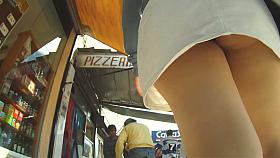 Voyeur upskirt XXX nice ass fast walking white girl in a thong