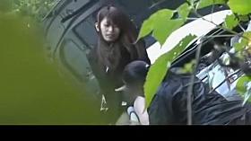 Japanese young couple outdoor fun