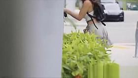 Voyeur catches big tit teen stripping