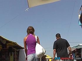 Denim upskirt at the market