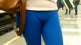 Starring at a geeky girl's cameltoe