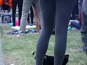 Blond girl in tights can't stop dancing