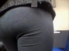 Taut grey pants on the street candid ass video