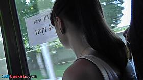 Brunette lady exposes her skinny ass in upskirt video