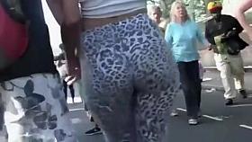 Girl in skin tight leopard pants