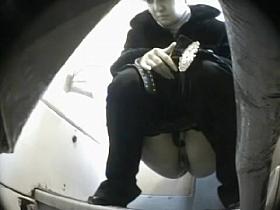 Long legged girl has pissed on the public toilet spy cam