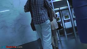 Thong of a foxy lady seen in free upskirt video