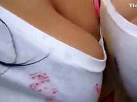 Two hot sisters comparing their big tits