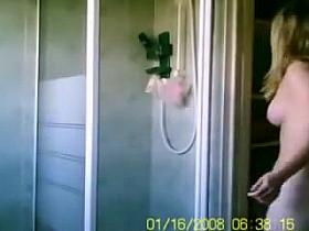 Hot Blonde Showers in Front of Hidden Camera