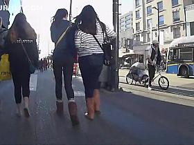 Sexy in black tights and beige boots
